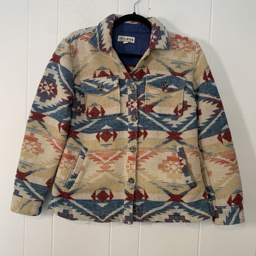 IDYLLWIND Miranda Lambert Women XS Shacket Wool Aztec Western Blanket Jacket